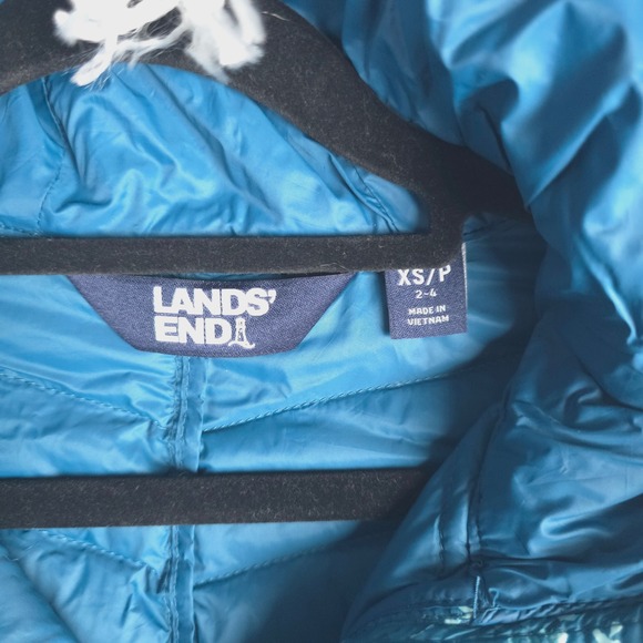 Lands End Womens Teal Floral Down Puffer Hooded Jacket XS - Picture 2 of 8